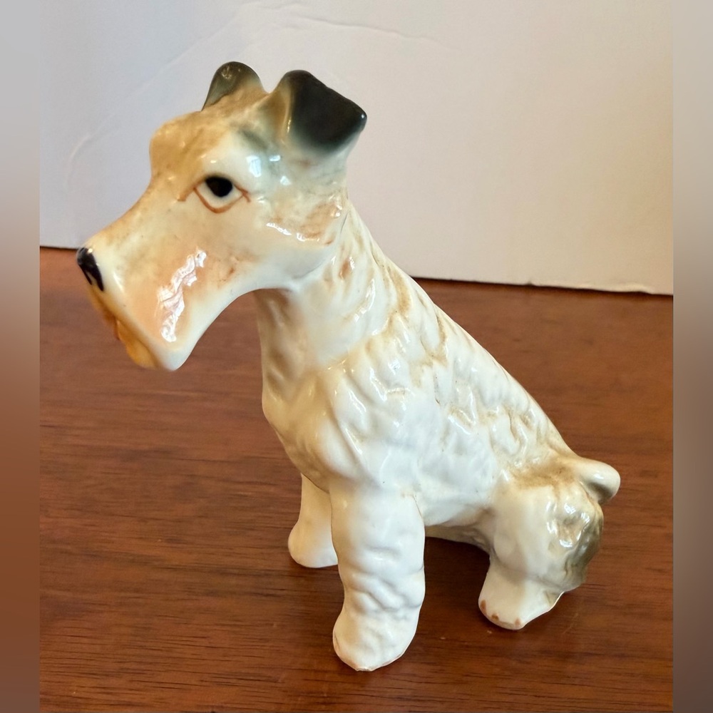 Vintage Genuine Bone China Wire Fox Terrier Dog Miniature Figurine Sitting